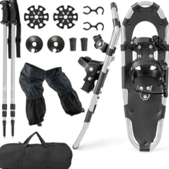 4-in-1 Schneeschuhe-Set Schneeschuhe mit Doppel-Ratschenbindungssystem 78 cm Silber