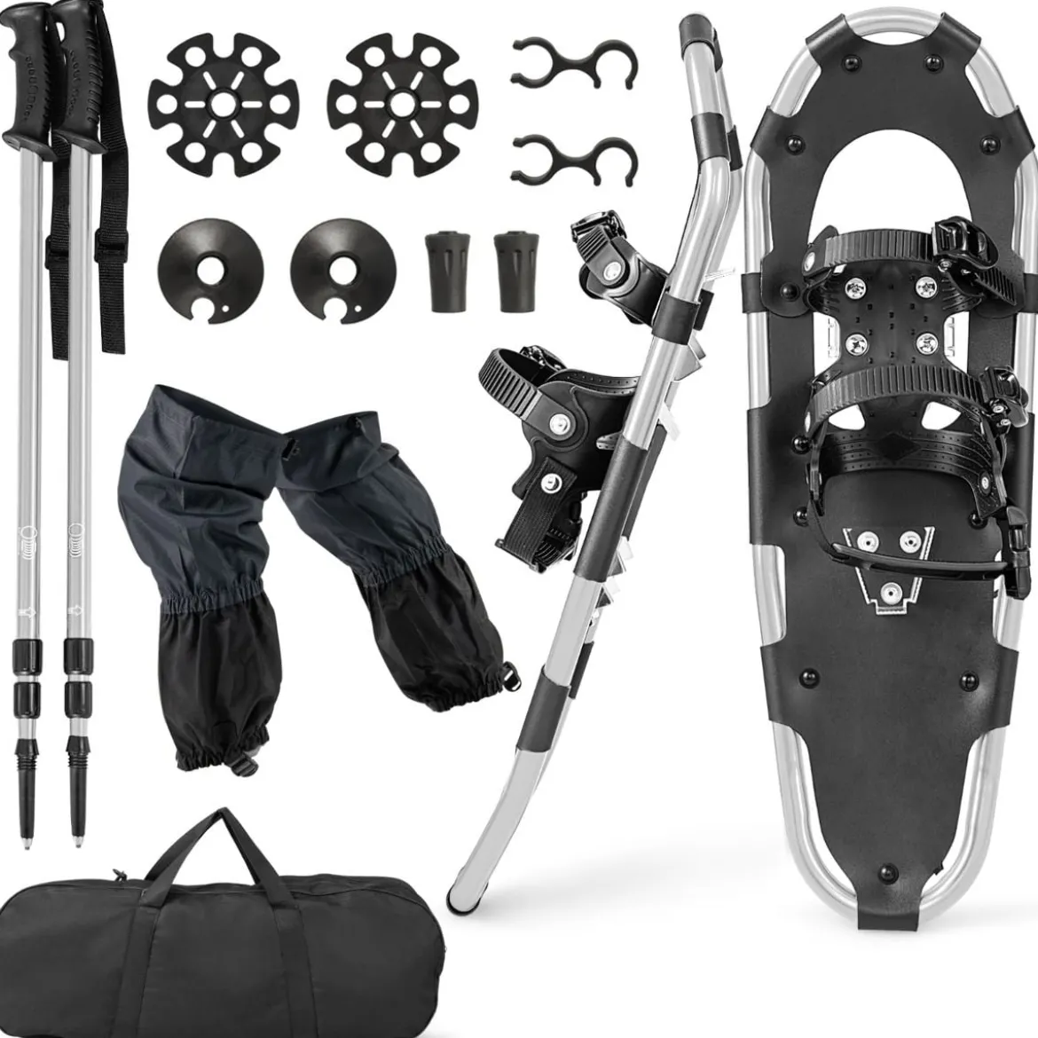 4-in-1 Schneeschuhe-Set Schneeschuhe mit Doppel-Ratschenbindungssystem 78 cm Silber