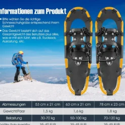 4-in-1 Schneeschuhe-Set Schneeschuhe mit Doppel-Ratschenbindungssystem 63cm Gold