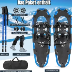 4-in-1 Schneeschuhe-Set Schneeschuhe mit Doppel-Ratschenbindungssystem 78 cm Navy Blau