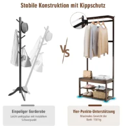 3-in-1-Schuhablage Eingangsablage Garderobenständer Sitzbank 70,5 x 33 x 175 cm Braun