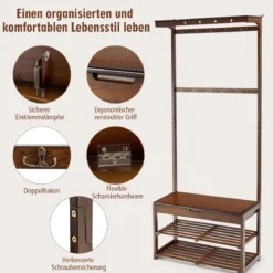 3-in-1-Schuhablage Eingangsablage Garderobenständer Sitzbank 70,5 x 33 x 175 cm Braun