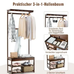 3-in-1-Schuhablage Eingangsablage Garderobenständer Sitzbank 70,5 x 33 x 175 cm Braun
