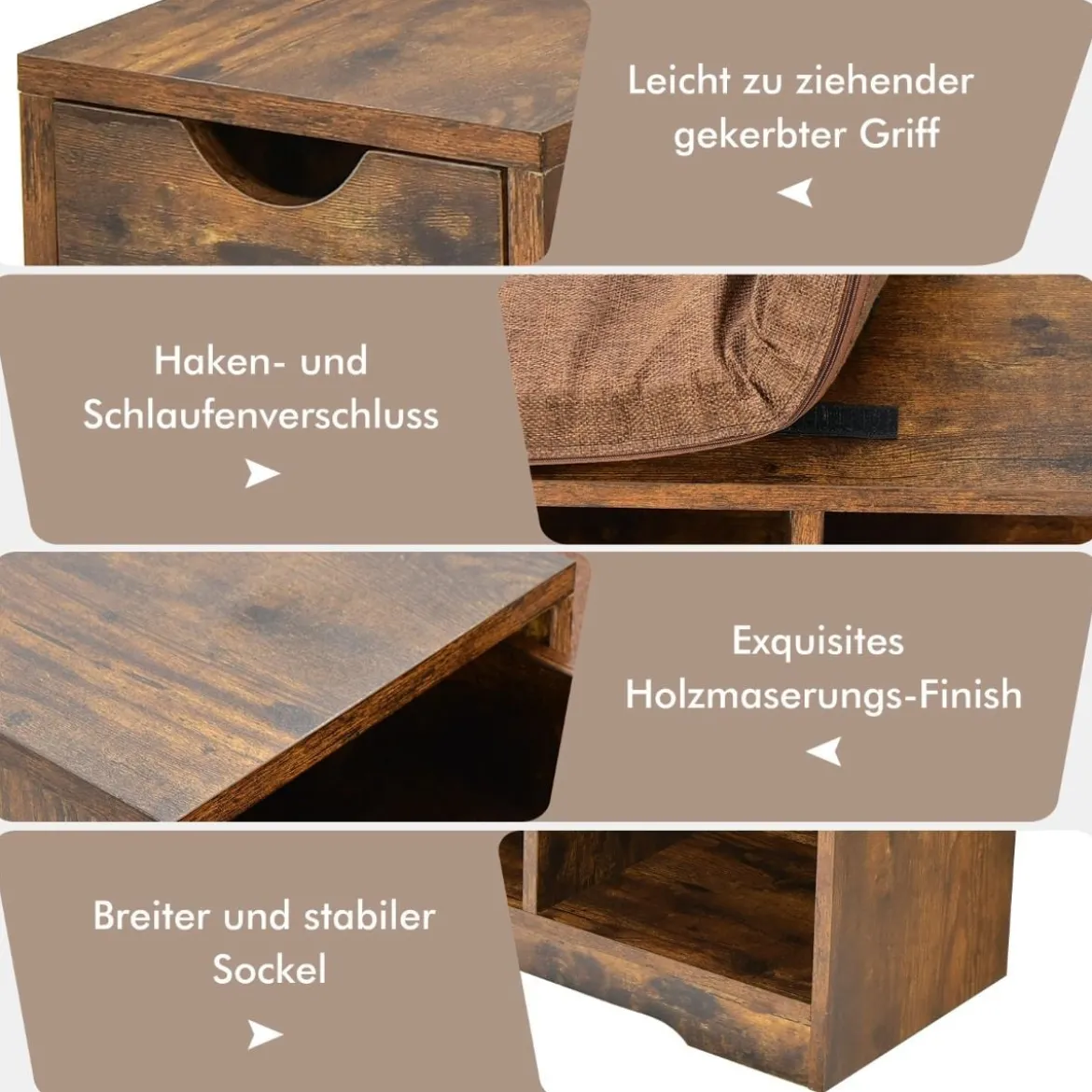 2 in 1 Schuhregal & Sitzbank mit Schublade & 3 Fächer & Sitzkissen Schuhbank Vintage