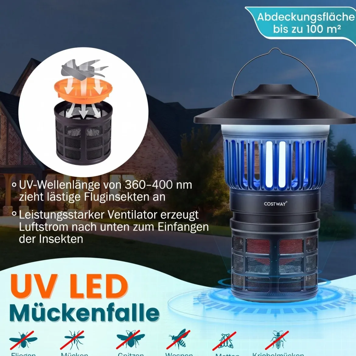 Insektenvernichter Elektrisch 2 in 1 Mückenlampe mit LED-Licht USB Wiederaufladbare Fliegenfalle