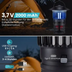 Insektenvernichter Elektrisch 2 in 1 Mückenlampe mit LED-Licht USB Wiederaufladbare Fliegenfalle