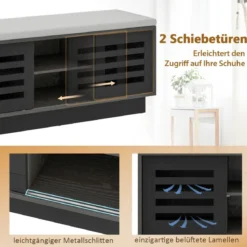 2 in 1 Sitzbank & Schuhregal mit 6 Fächer & 3 Verstellbaren Ablagen Schiebetüre 99,5 x 34,5 x 46 cm Grau