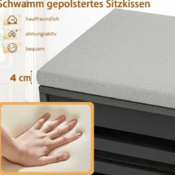 2 in 1 Sitzbank & Schuhregal mit 6 Fächer & 3 Verstellbaren Ablagen Schiebetüre 99,5 x 34,5 x 46 cm Grau