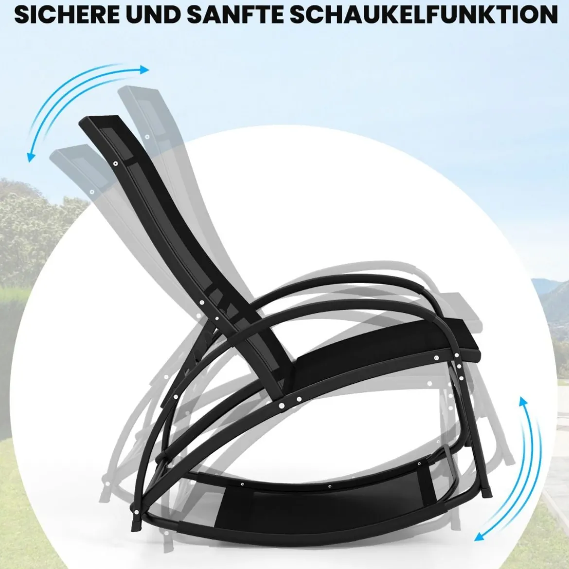 2 in 1 Sonnenliege wandelbarer Schaukelstuhl mit Rückenlehne und gebogenen Armlehnen Grau