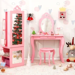 3 in 1 Spiegelschrank mit Ganzkörperspiegel & Kleiderständer Kinder Schmuckschrank