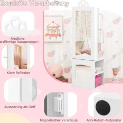3 in 1 Spiegelschrank mit Ganzkörperspiegel & Kleiderständer Kinder Schmuckschrank