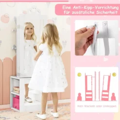 3 in 1 Spiegelschrank mit Ganzkörperspiegel & Kleiderständer Kinder Schmuckschrank