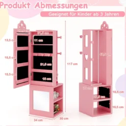 3 in 1 Spiegelschrank mit Ganzkörperspiegel & Kleiderständer Kinder Schmuckschrank
