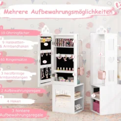 3 in 1 Spiegelschrank mit Ganzkörperspiegel & Kleiderständer Kinder Schmuckschrank