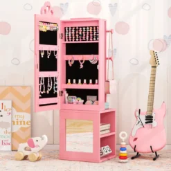 3 in 1 Spiegelschrank mit Ganzkörperspiegel & Kleiderständer Kinder Schmuckschrank
