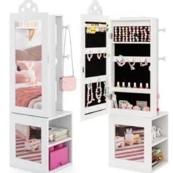 3 in 1 Spiegelschrank mit Ganzkörperspiegel & Kleiderständer Kinder Schmuckschrank