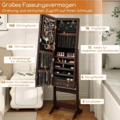 2 in 1 Spiegelschrank mit LED-Beleuchtung & Ganzkörperspiegel Abschließbarer Schmuckschrank
