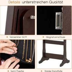 2 in 1 Spiegelschrank mit LED-Beleuchtung & Ganzkörperspiegel Abschließbarer Schmuckschrank