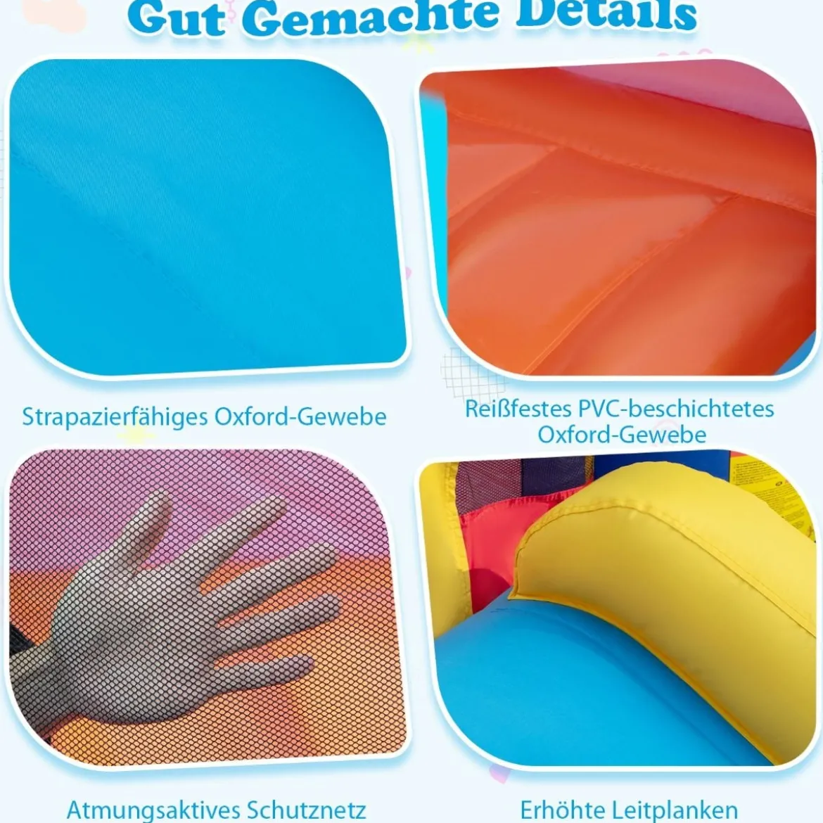 4-in-1-Spielparadies im Puzzle-Design mit 480-W-Gebläse 380 x 206 x 178 cm