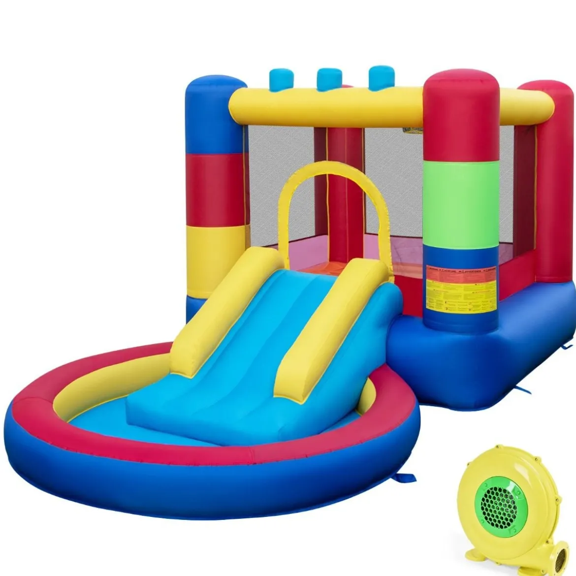 4-in-1-Spielparadies im Puzzle-Design mit 480-W-Gebläse 380 x 206 x 178 cm