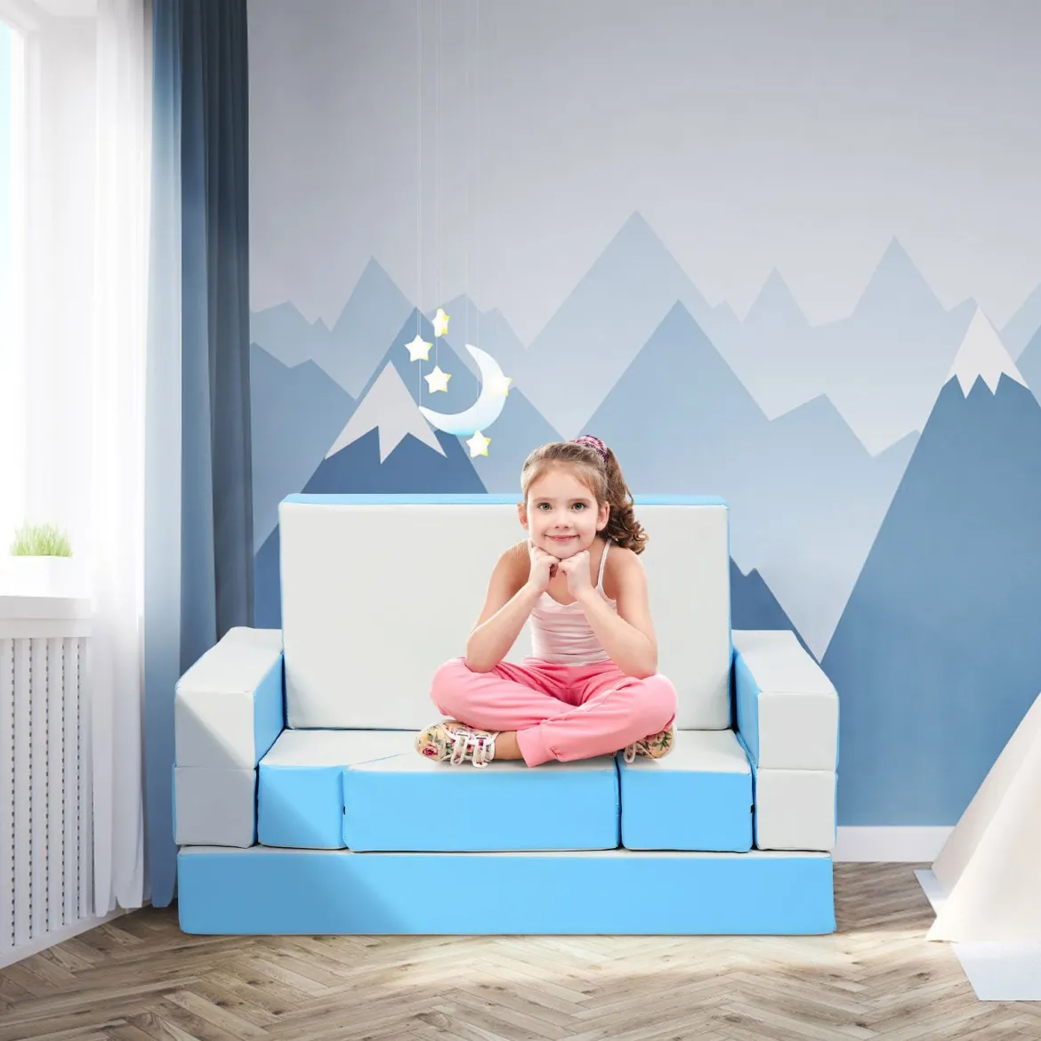 4 in 1 Spielsofa Vielseitiges Kindersofa Kinder Sitzgruppe Blau