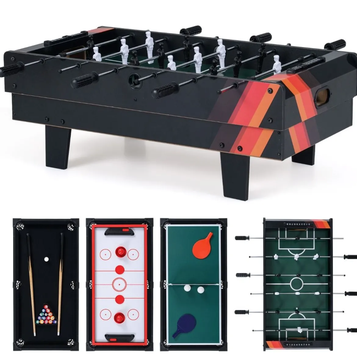4 in 1 Spieltisch Billardtisch & Tischtennistisch & Air Hockeytisch & Tischkicker Grau