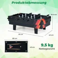 4 in 1 Spieltisch Billardtisch & Tischtennistisch & Air Hockeytisch & Tischkicker Grau