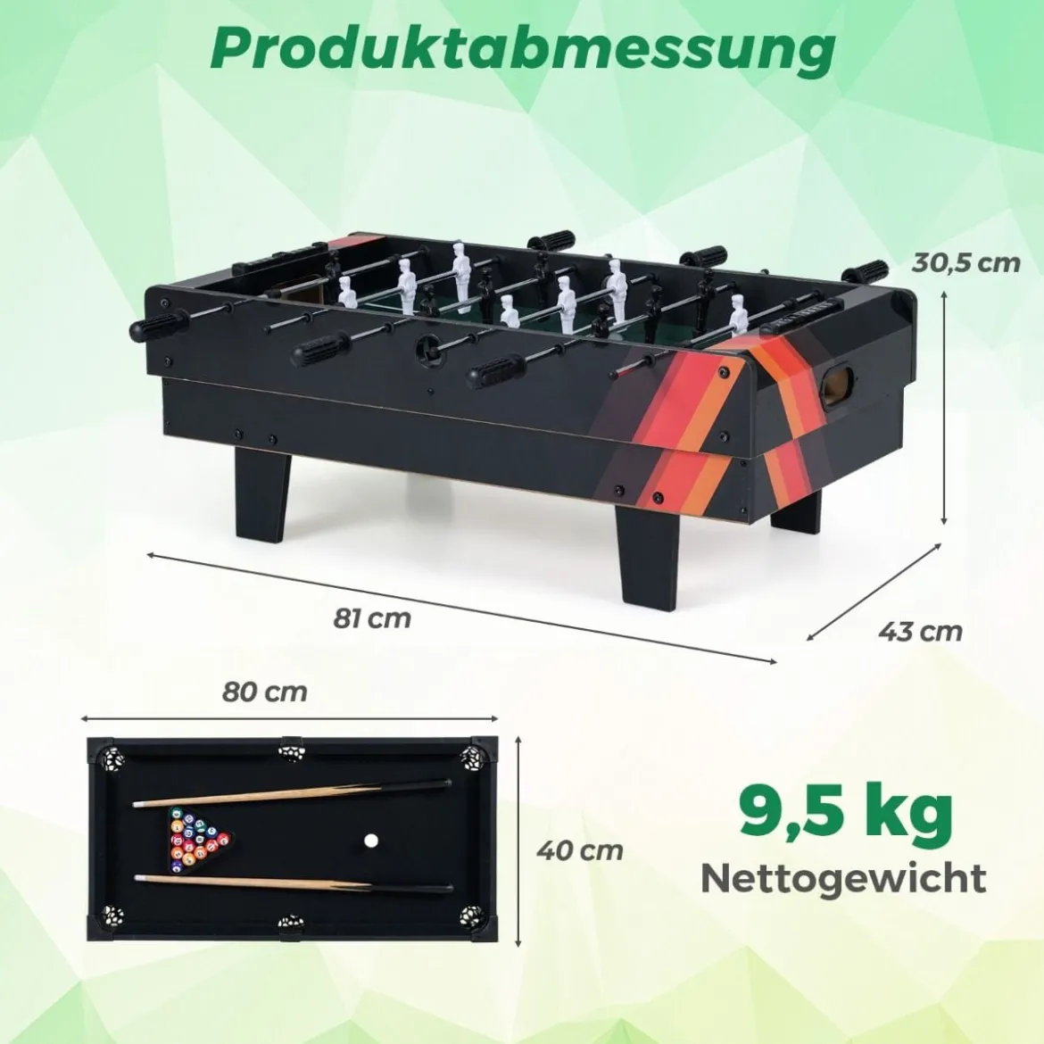 4 in 1 Spieltisch Billardtisch & Tischtennistisch & Air Hockeytisch & Tischkicker Grau