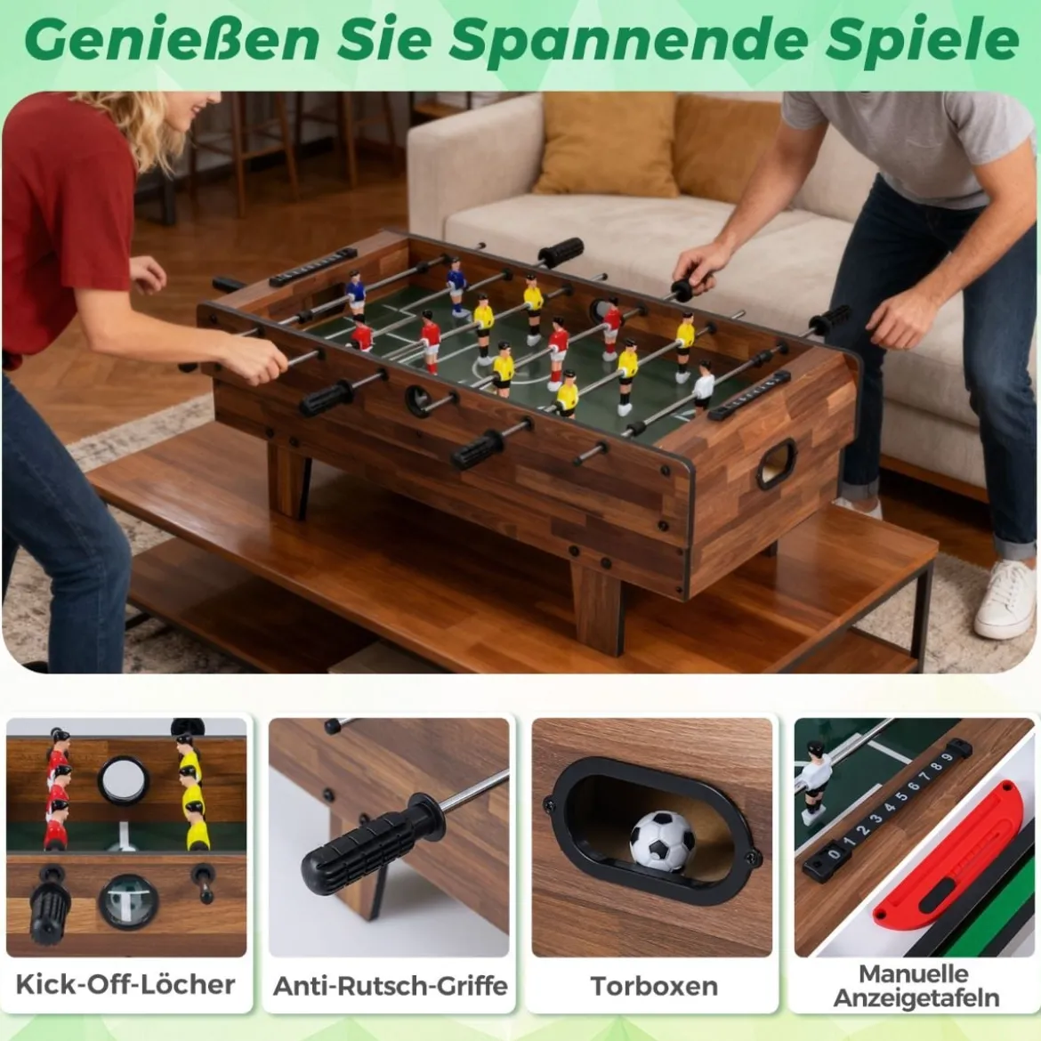 4 in 1 Spieltisch Billardtisch & Tischtennistisch & Air Hockeytisch & Tischkicker Natur