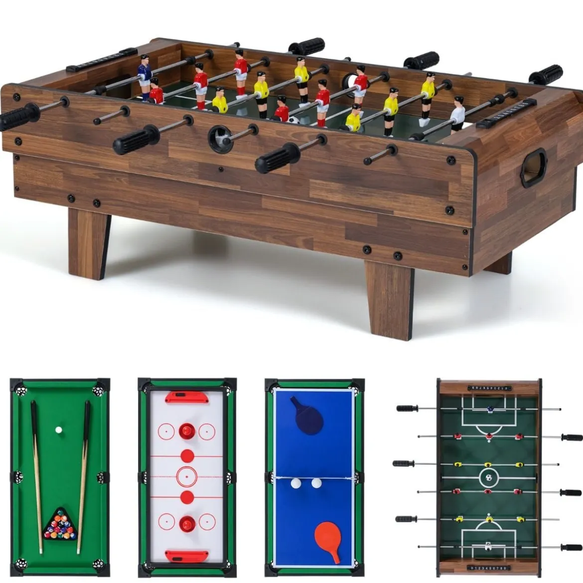 4 in 1 Spieltisch Billardtisch & Tischtennistisch & Air Hockeytisch & Tischkicker Natur