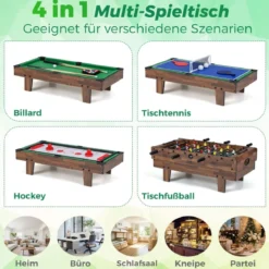 4 in 1 Spieltisch Billardtisch & Tischtennistisch & Air Hockeytisch & Tischkicker Natur
