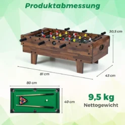 4 in 1 Spieltisch Billardtisch & Tischtennistisch & Air Hockeytisch & Tischkicker Natur