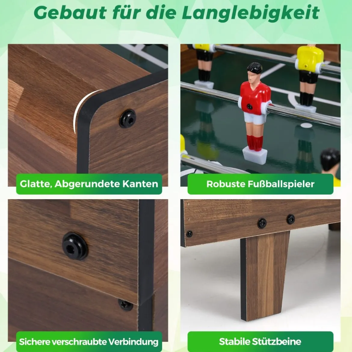 4 in 1 Spieltisch Billardtisch & Tischtennistisch & Air Hockeytisch & Tischkicker Natur