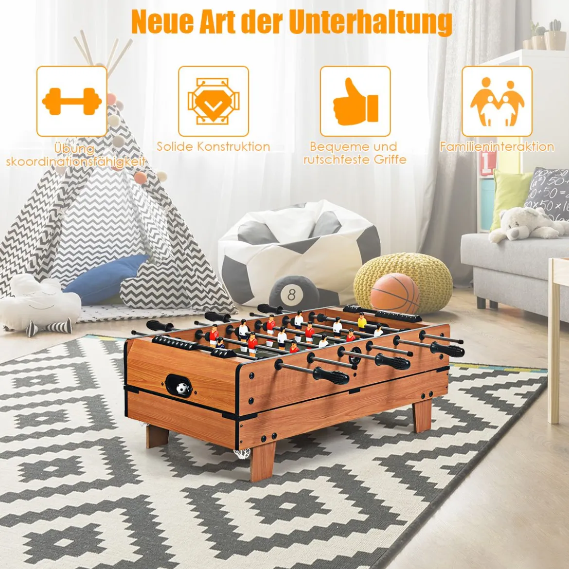 4 in 1 Spieltisch Billardtisch & Tischtennistisch & Air Hockeytisch & Tischkicker 81 x 43 x 30,5 cm
