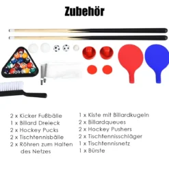 4 in 1 Spieltisch Billardtisch & Tischtennistisch & Air Hockeytisch & Tischkicker 81 x 43 x 30,5 cm