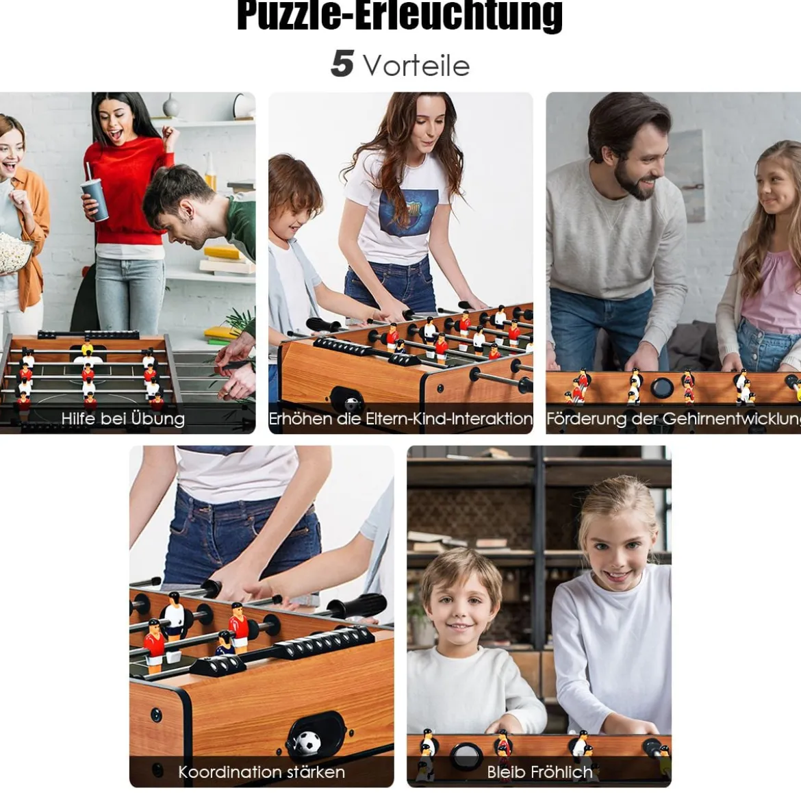 4 in 1 Spieltisch Billardtisch & Tischtennistisch & Air Hockeytisch & Tischkicker 81 x 43 x 30,5 cm