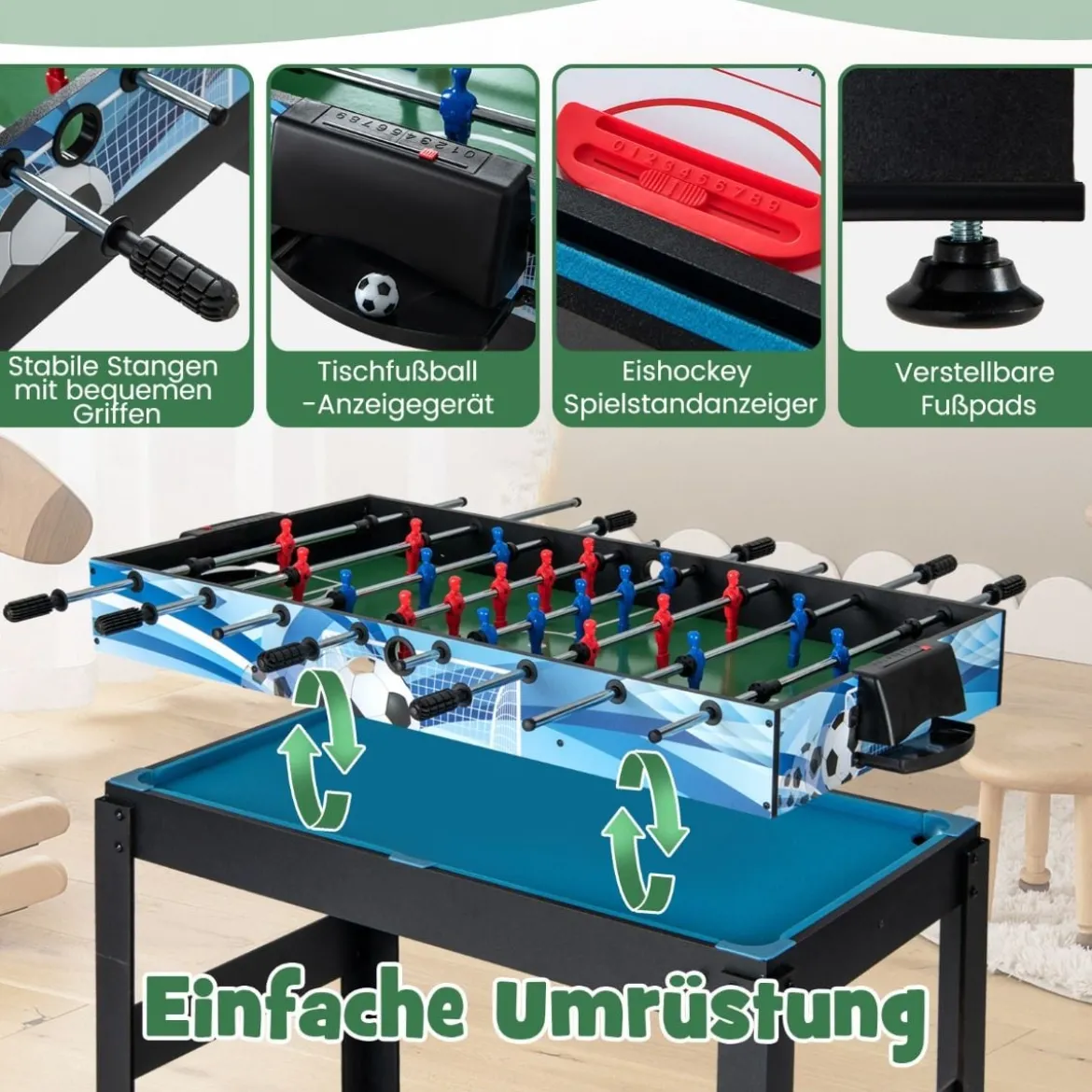 15 in 1 Spieltisch Set Tischspiel multifunktional mit Tischfußball Hockey Billard Tischtennis