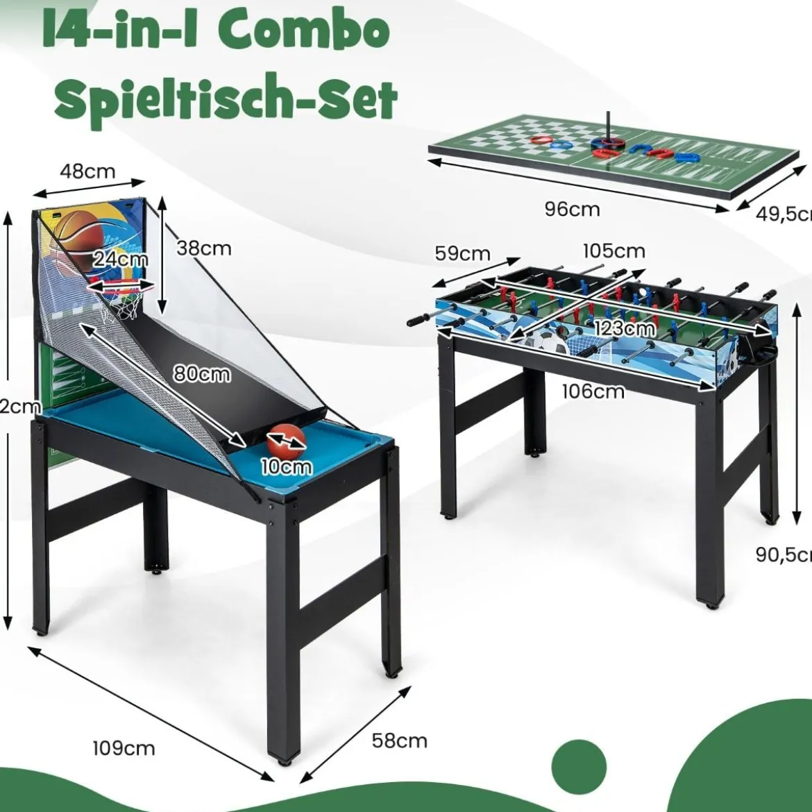 15 in 1 Spieltisch Set Tischspiel multifunktional mit Tischfußball Hockey Billard Tischtennis