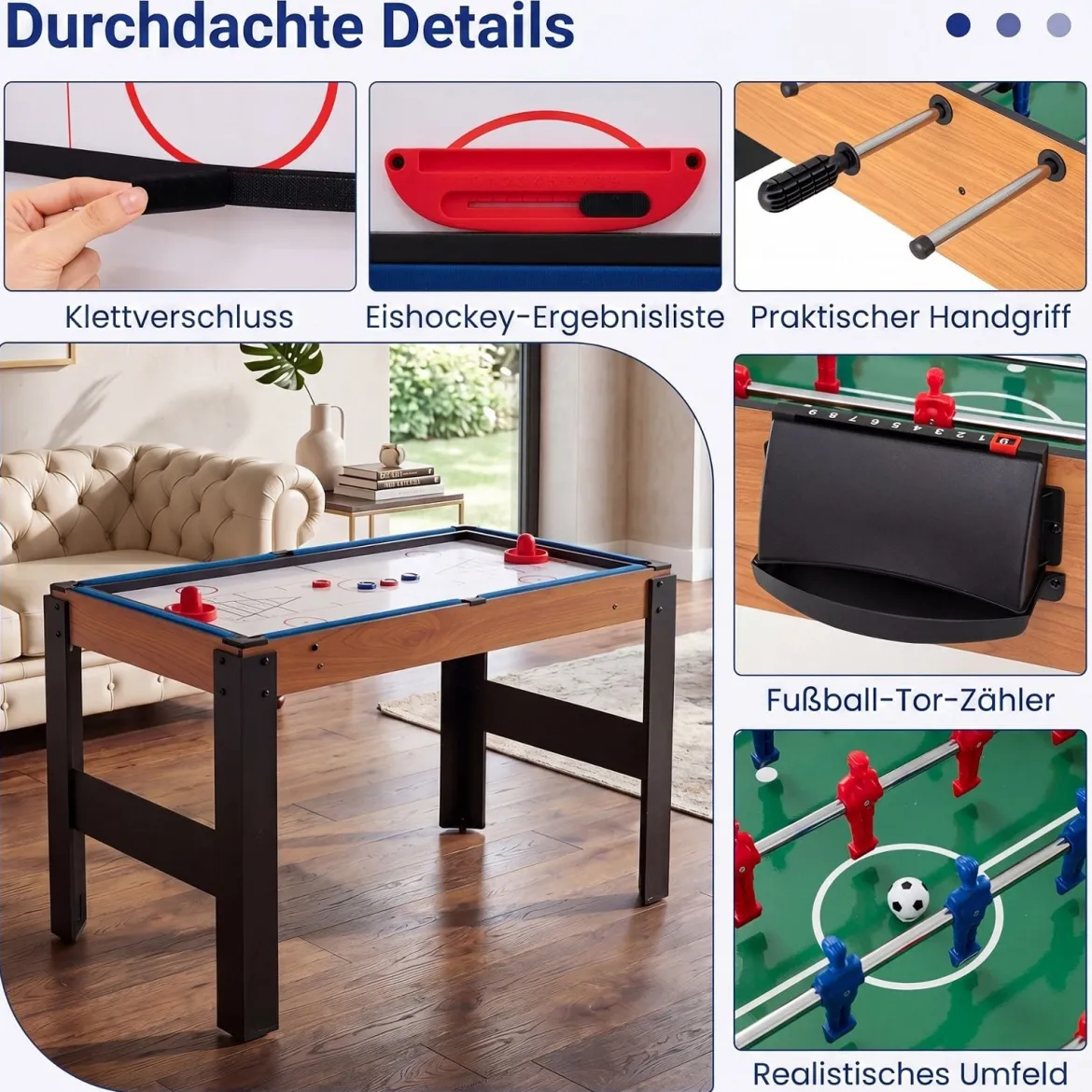 14 in 1 Spieltisch Set Tischspiel Multifunktional mit Tischfußball Hockey Billard Tischtennis usw. Natur