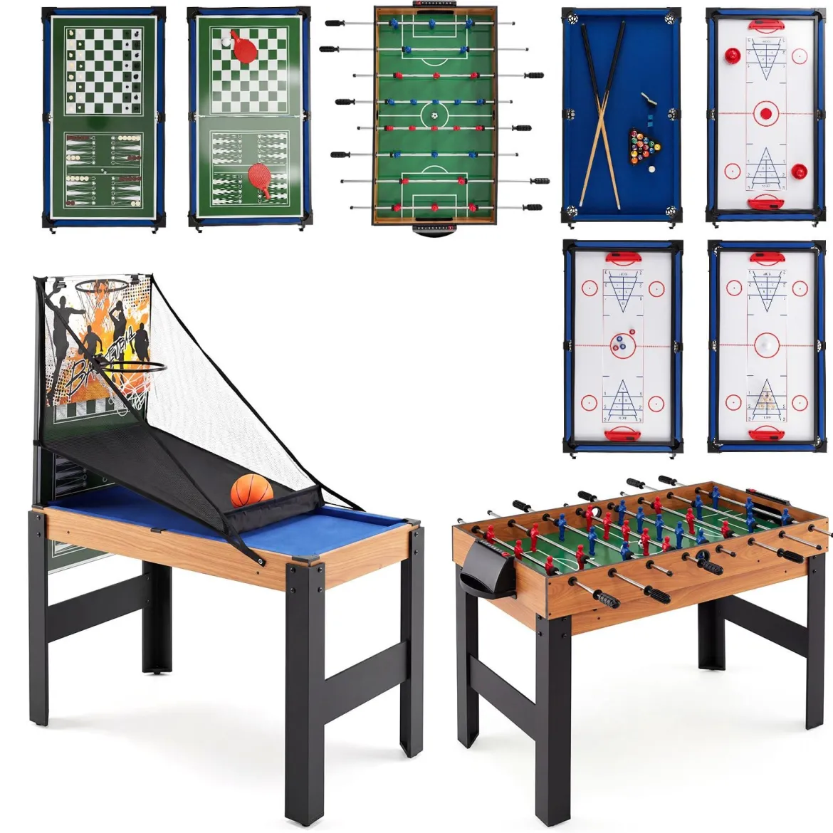14 in 1 Spieltisch Set Tischspiel Multifunktional mit Tischfußball Hockey Billard Tischtennis usw. Natur