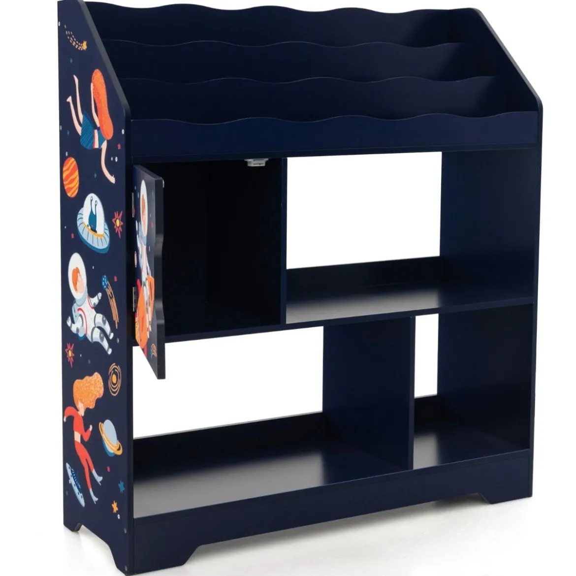 3 in 1 Spielzeugregal mit Ablagefächer & Tür 3 Stöckiges Kinderregal Bücherregal 93 x 30 x 100 cm Blau