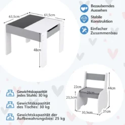 4 in 1 3tlg. Kindersitzgruppe aus Holz mit Abnehmbarer Tafel & Stauraum