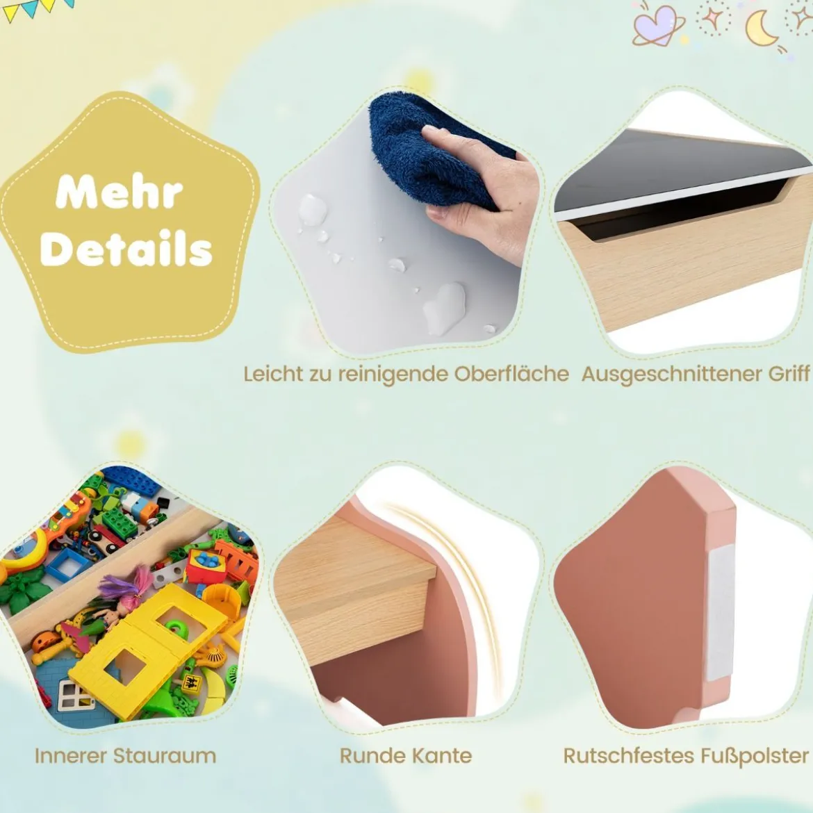 4 in 1 3tlg. Kindersitzgruppe aus Holz mit Abnehmbarer Tafel & Stauraum