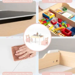 4 in 1 3tlg. Kindersitzgruppe aus Holz mit Abnehmbarer Tafel & Stauraum