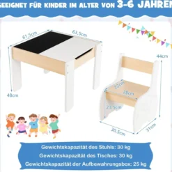 4 in 1 3tlg. Kindersitzgruppe aus Holz mit Abnehmbarer Tafel & Stauraum