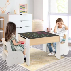 4 in 1 3tlg. Kindersitzgruppe aus Holz mit Abnehmbarer Tafel & Stauraum
