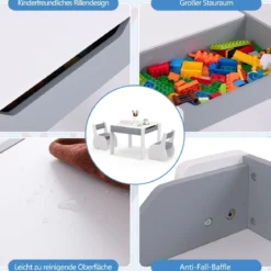 4 in 1 3tlg. Kindersitzgruppe aus Holz mit Abnehmbarer Tafel & Stauraum