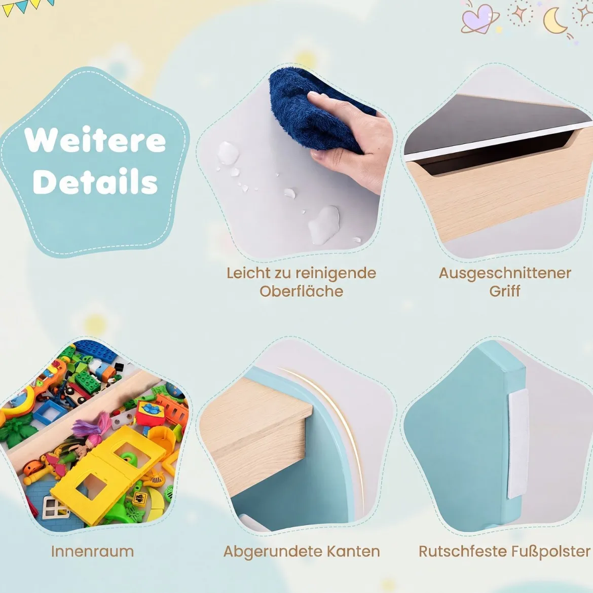 4 in 1 3tlg. Kindersitzgruppe aus Holz mit Abnehmbarer Tafel & Stauraum