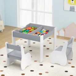 4 in 1 3tlg. Kindersitzgruppe aus Holz mit Abnehmbarer Tafel & Stauraum