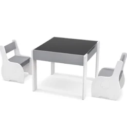 4 in 1 3tlg. Kindersitzgruppe aus Holz mit Abnehmbarer Tafel & Stauraum